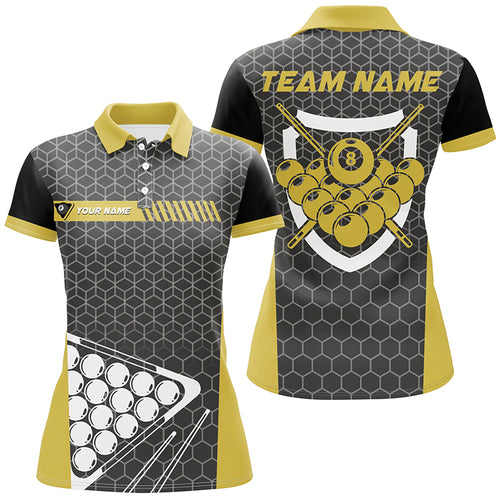 Personalized Yellow Billiard Balls 3D Polo Shirts For Women, Custom 8 Ball Pool Billiards Jerseys VHM0425