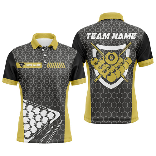 Personalized Yellow Billiard Balls 3D Polo Shirts For Men, Custom 8 Ball Pool Billiards Jerseys VHM0425