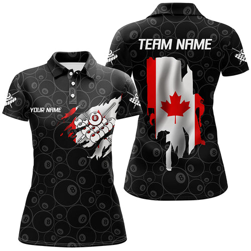 Personalized Canadian Flag 8 Ball Pool Billiards Polo Shirts For Women, Custom Billiard Team Shirts VHM0617