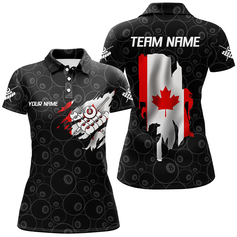 Personalized Canadian Flag 8 Ball Pool Billiards Polo Shirts For Women, Custom Billiard Team Shirts VHM0617