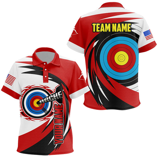 Personalized Name 3D Target Archery Polo Shirts For Kids, Custom American Flag Archery Team Shirts VHM0625