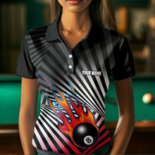 Load image into Gallery viewer, Personalized Fire 8 Ball Pool Billiard Shirts For Women, US Flag 8 Ball Pool Swing Billiard Jerseys VHM1203