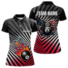 Load image into Gallery viewer, Personalized Fire 8 Ball Pool Billiard Shirts For Women, US Flag 8 Ball Pool Swing Billiard Jerseys VHM1203