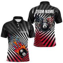 Load image into Gallery viewer, Personalized Fire 8 Ball Pool Billiard Shirts For Men, US Flag 8 Ball Pool Swing Billiard Jerseys VHM1203