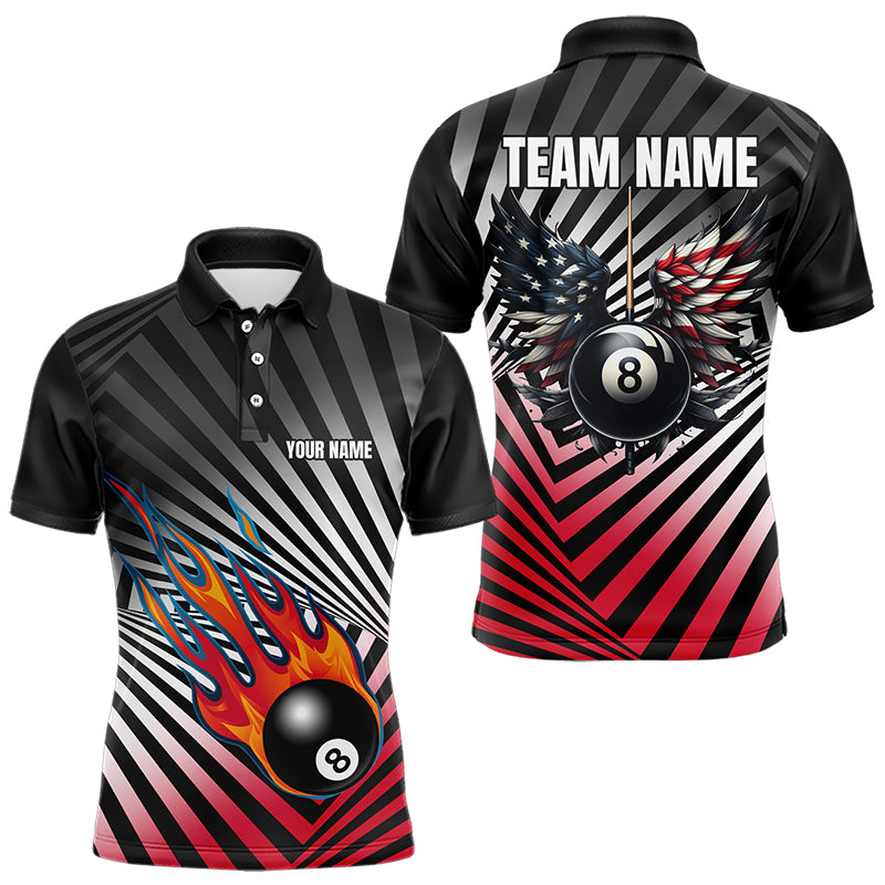 Personalized Fire 8 Ball Pool Billiard Shirts For Men, US Flag 8 Ball Pool Swing Billiard Jerseys VHM1203