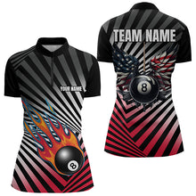 Load image into Gallery viewer, Personalized Fire 8 Ball Pool Billiard Shirts For Women, US Flag 8 Ball Pool Swing Billiard Jerseys VHM1203