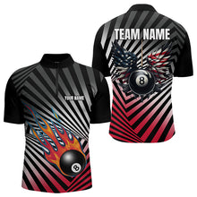 Load image into Gallery viewer, Personalized Fire 8 Ball Pool Billiard Shirts For Men, US Flag 8 Ball Pool Swing Billiard Jerseys VHM1203