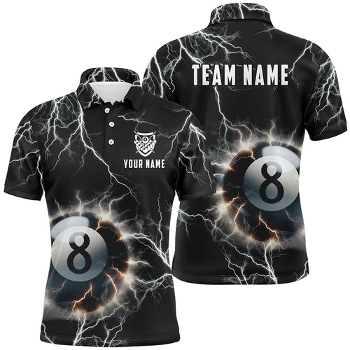Personalized Thunder Lighting 8 Ball Billiard 3D Polo Shirts For Men, Custom 8 Ball Pool Jerseys VHM1012