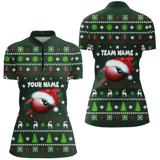 Personalized Green Christmas 8 Ball Billiard Quarter-Zip Shirts For Women Christmas Billiards Jerseys VHM0628