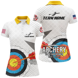 Personalized Retro 3D Target Archery Polo Shirts For Women, Custom US Flag Archery Team Shirts VHM0635