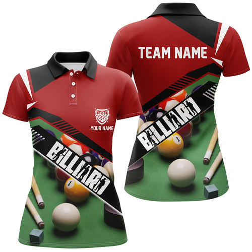 Personalized Pool Balls Billiard Red Green 3D Polo Shirts For Women, Custom Pool Billiards Jerseys VHM0433