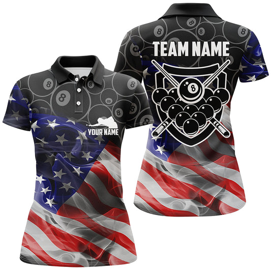 Personalized Billiard US Flag Smoke 8 Ball Pattern Billiards Black 3D Polo Shirts For Women VHM0440