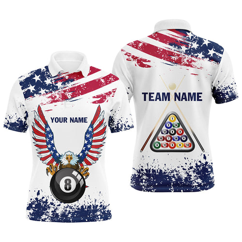 Personalized Eagle US Flag 8 Ball Pool Billiard Polo Shirts For Men, Custom Billiard Balls Jerseys VHM0647
