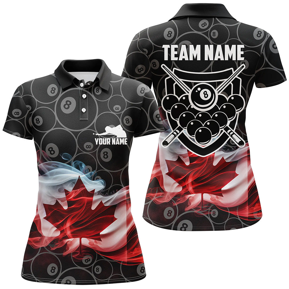 Personalized Customized Canadian Flag Smoke 8 Ball Pool Pattern Billiard 3D Polo Shirts For Women VHM0655