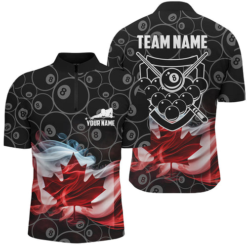Personalized Customized Canadian Flag Smoke 8 Ball Pool Pattern Billiard Quarter-Zip Shirts For Men VHM0655