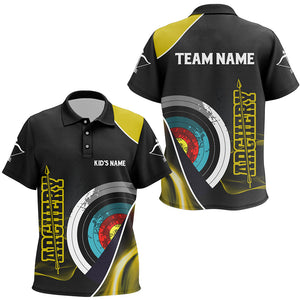 Personalized 3D Targets Archery Polo Shirts For Kids, Custom Yellow Black Arrow Archery Team Shirts VHM0800