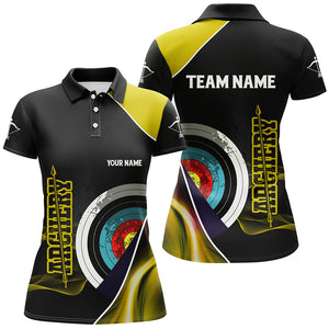 Personalized 3D Targets Archery Polo Shirts For Women, Custom Yellow Black Arrow Archery Team Shirts VHM0800