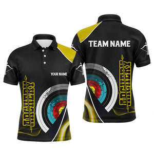 Personalized 3D Targets Archery Polo Shirts For Men, Custom Yellow Black Arrow Archery Team Shirts VHM0800