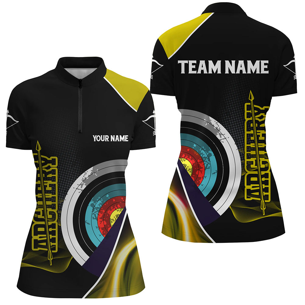 Personalized 3D Targets Archery Quarter-Zip Shirts For Women, Yellow Black Arrow Archery Team Shirts VHM0800