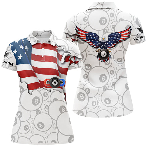 Personalized American Flag Billiard Polo Shirts For Women, Custom Eagle 8 Ball Billiards Shirts VHM0057