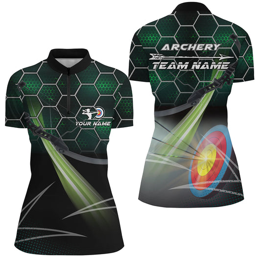 Personalized Green 3D Target Archery Quarter-Zip Shirts For Women, Custom Arrow Archery Team Shirts VHM0667