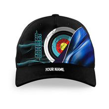 Load image into Gallery viewer, Personalized Blue Black 3D Target Archery Hats Cap For Players, Top Hat Archery Custom Archery Gifts VHM0807