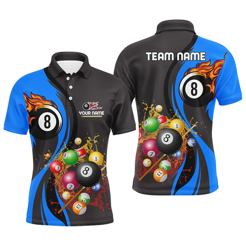 Personalized Customized Fire And Water 8 Ball Pool Billiard Balls Blue Polo Shirts For Men VHM0479