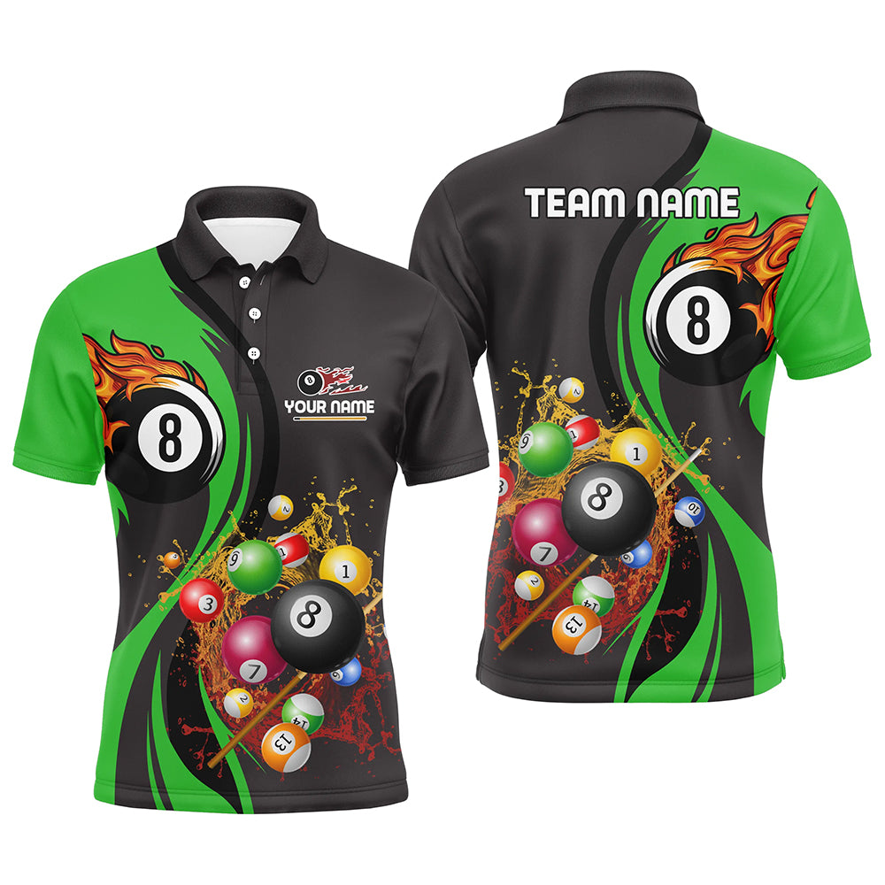 Personalized Customized Fire And Water 8 Ball Pool Billiard Balls Green Polo Shirts For Men VHM0480