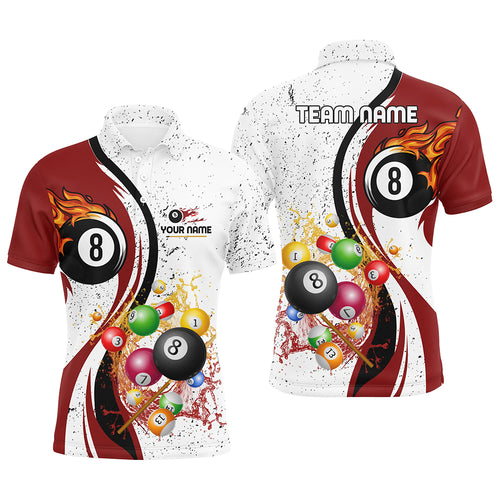 Personalized Customized Fire And Water 8 Ball Pool Billiard Balls Red White Polo Shirts For Men VHM0481