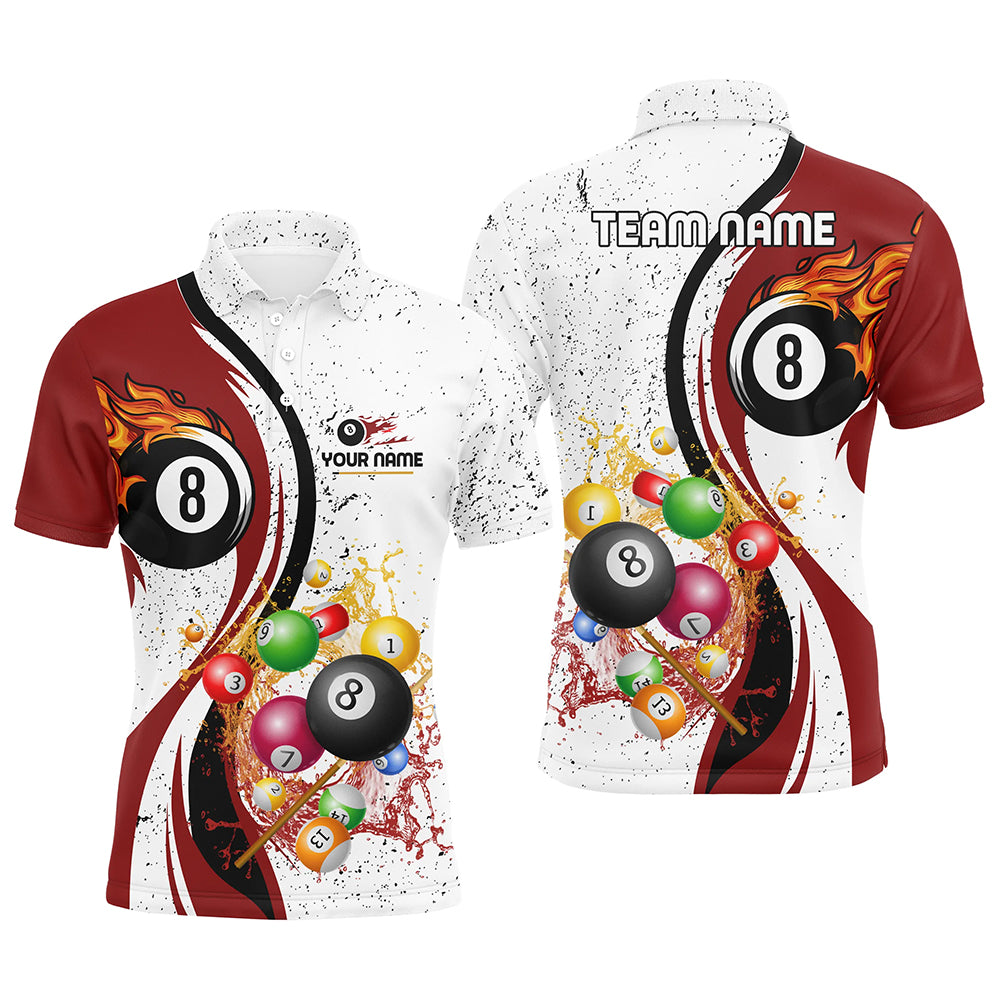 Personalized Customized Fire And Water 8 Ball Pool Billiard Balls Red White Polo Shirts For Men VHM0481