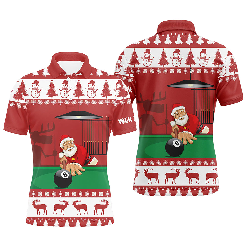 Personalized 3D Billiard Santa Claus Playing Pool Polo Shirts For Men, Christmas Billiars Shirts VHM0685
