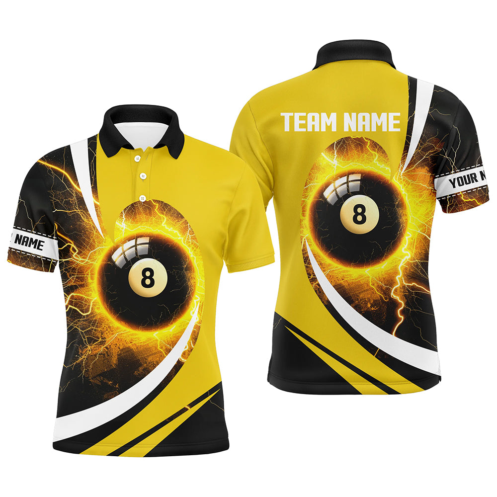 Personalized Thunder Lighting Yellow 8 Ball Billiard Shirts For Men Custom 8 Ball Pool Jerseys VHM1174