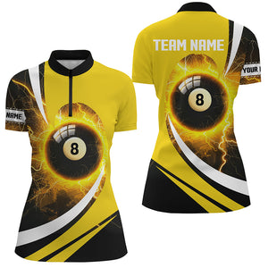 Personalized Thunder Lighting Yellow 8 Ball Billiard Shirts For Women Custom 8 Ball Pool Jerseys VHM1174
