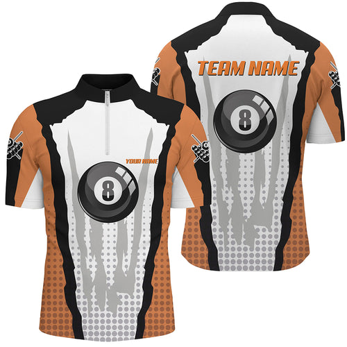 Personalized 8 Ball Pool Orange Billiard Quarter-Zip Shirts For Men, Custom Billiard Team Shirt VHM0483