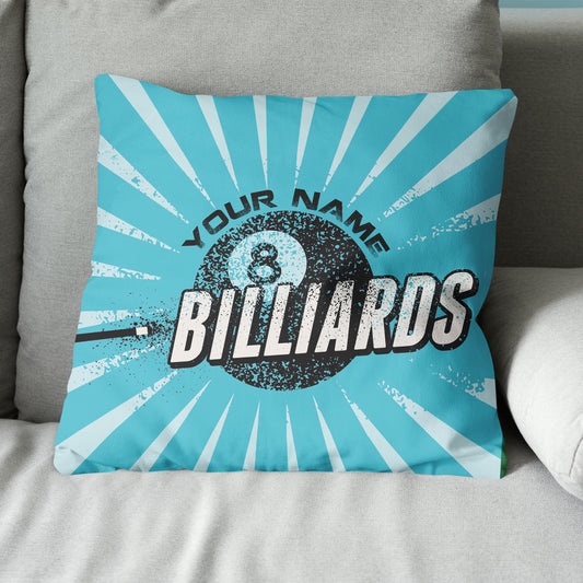 Personalized Blue Vintage 8 Ball Billiards Pillow Custom Billiards Gifts VHM0823