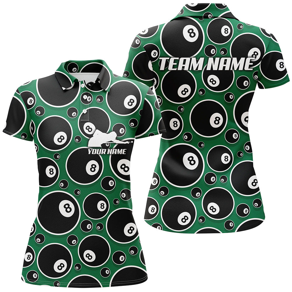Personalized Billiard Pool 8 Ball Pattern Polo Shirts For Women, Custom Player Billiards Jerseys VHM0072