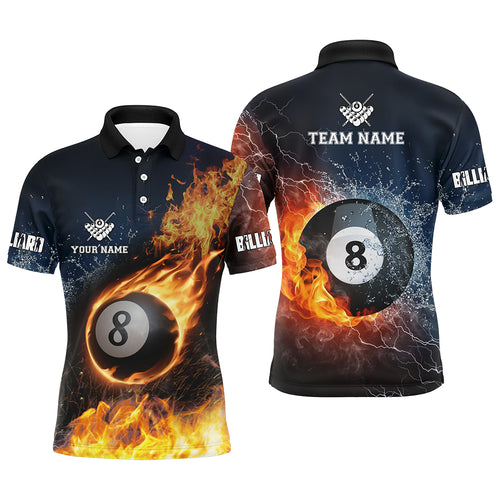 Personalized Billiard 8 Ball Fire And Water 3D Polo Shirts For Men, Custom Billiard Balls Jerseys VHM0253