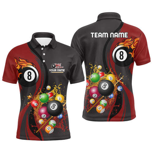 Personalized Billiards Ball 8 Water Flow Polo Shirts For Men, Custom 8 Ball Flame Billiard Jerseys VHM0257