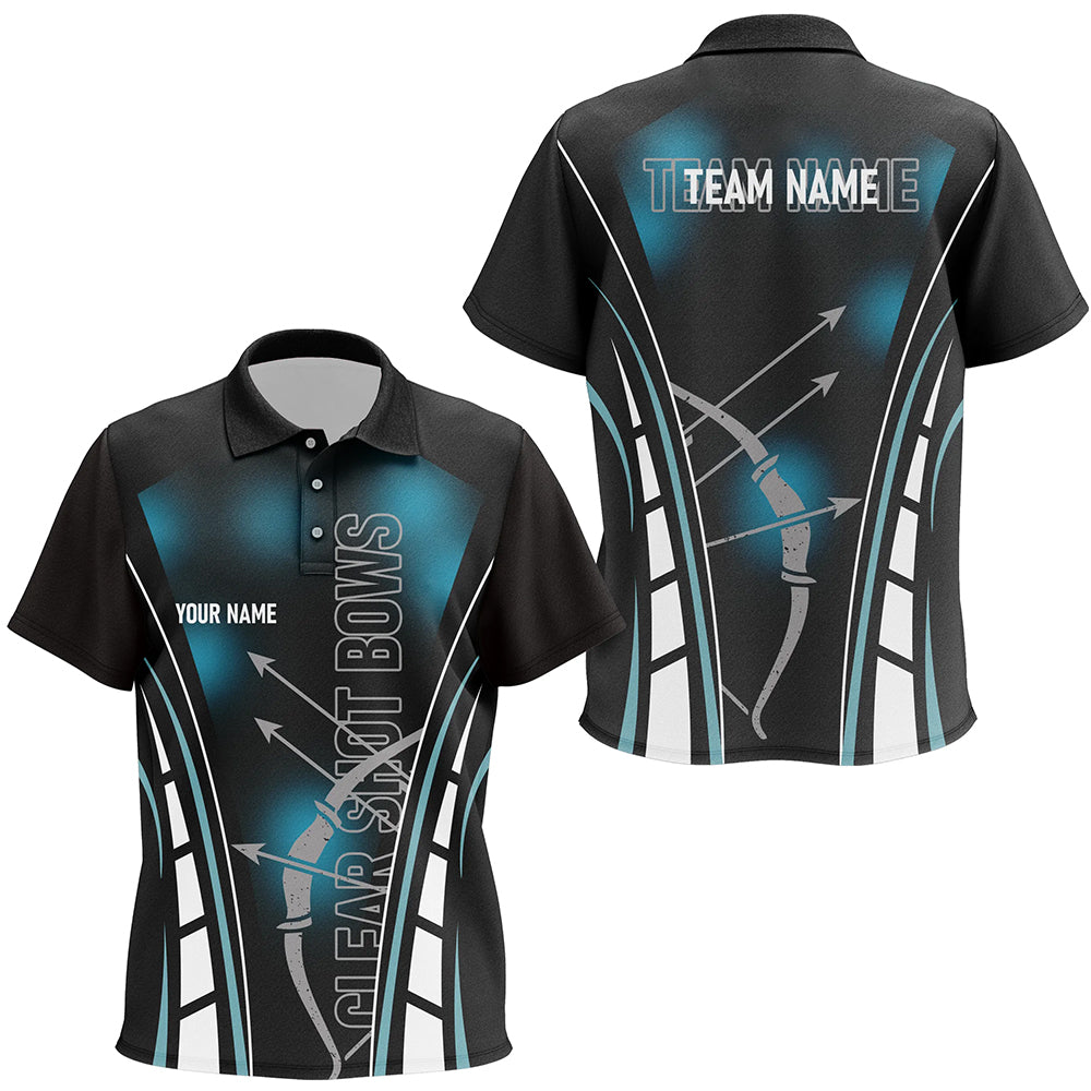 Personalized Clear Shot Bows Archery Polo Shirts For Kids, Black Blue Arrows Bows Archery Shirts VHM0707