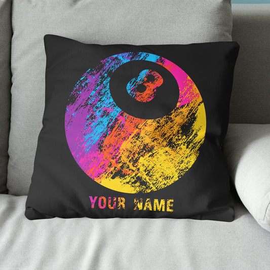 Personalized Grunge Colorful 8 Ball Billiard Pillow Gift For Pool Player VHM0831