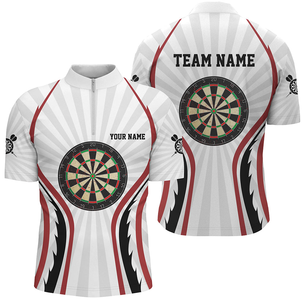 Personalized White Mens Darts Quarter-Zip Shirts Custom Dart Shirts For Men Dart Team Jerseys VHM1108