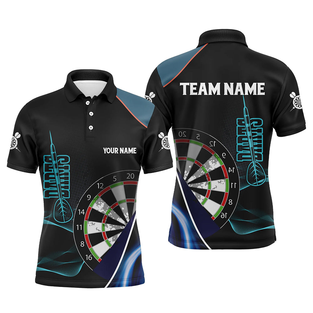 Personalized Blue Black 3D Mens Darts Polo Shirts Custom Dart Jerseys For Men Dart Team Shirts VHM1111