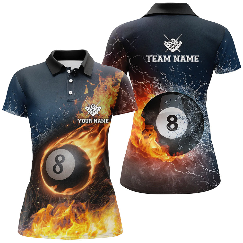 Personalized Billiard 8 Ball Fire And Water Polo Shirts For Women, Custom Billiard Balls 3D Jerseys VHM0077