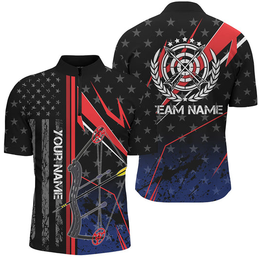 Personalized Archery Quarter-Zip Shirts For Men, Patriotic US Flag Bow Arrows Archery Shirts VHM0717