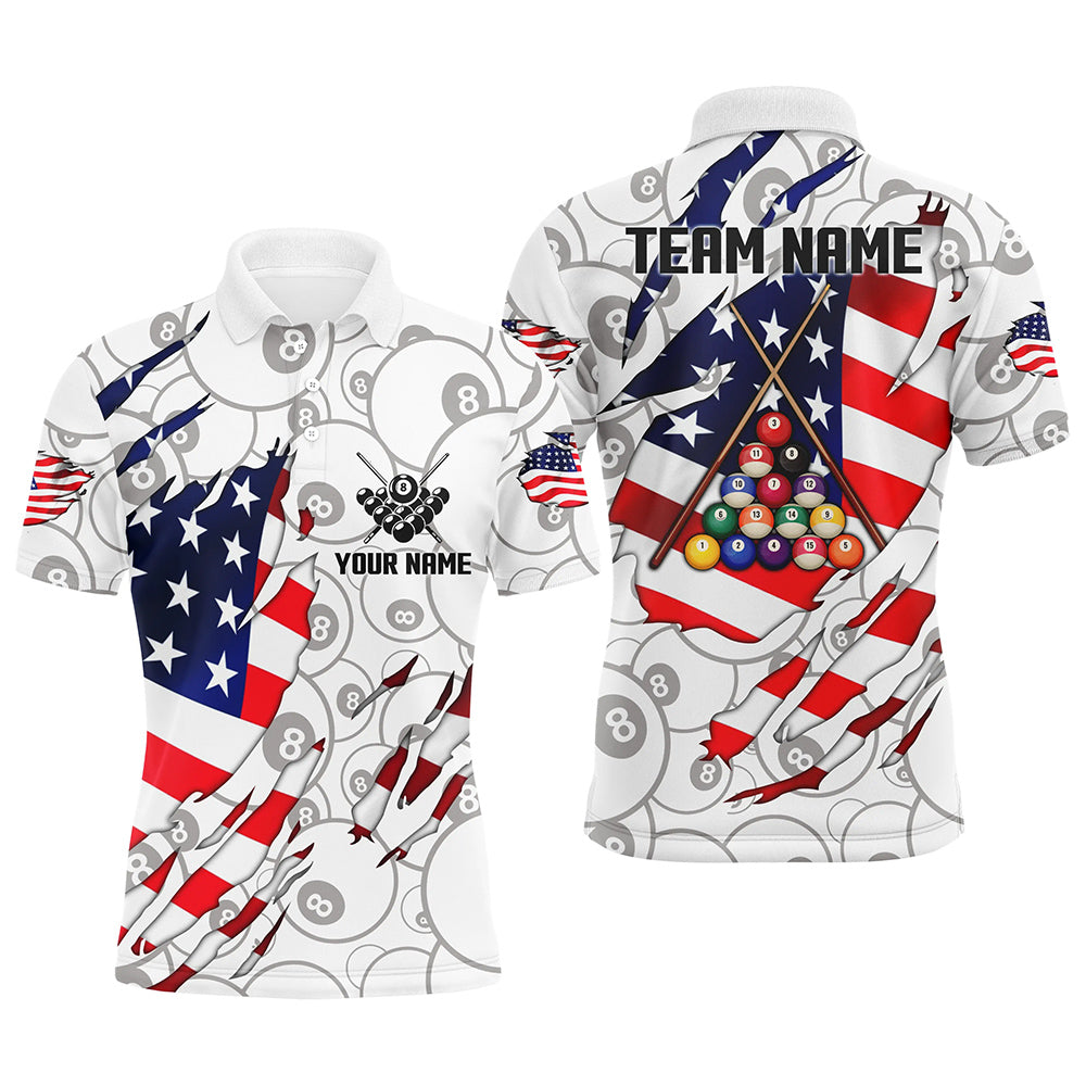 8 Ball Pattern US Flag Custom Billiard Polo Shirts For Men, Custom Pool Billiard Balls Jerseys VHM0083