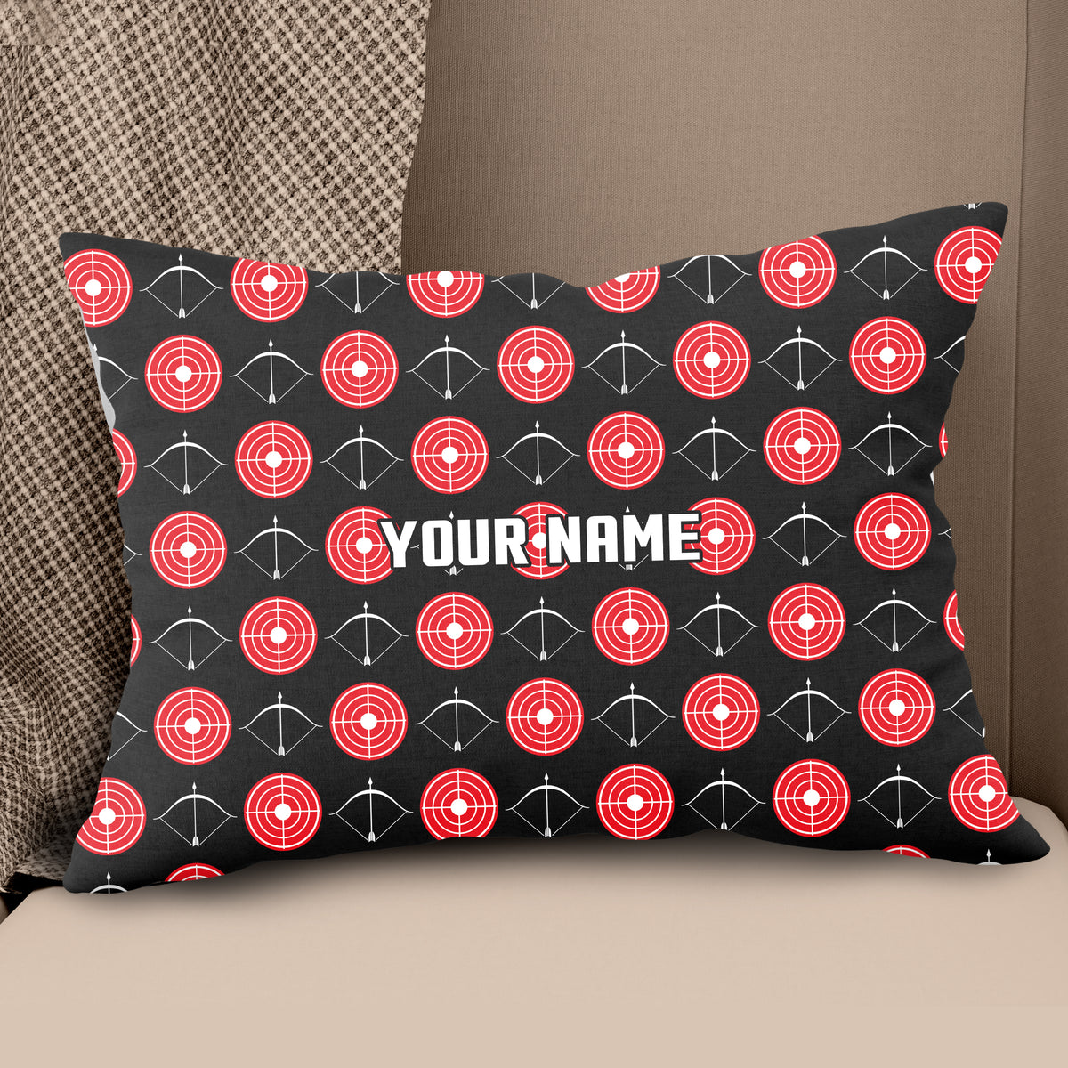 Personalized Red Target And Bow Archery Pillow Custom Archery Gift Ideas VHM0871