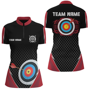 Personalized Net Pattern Target Archery 3D Quarter-Zip Shirts For Women, Uniform For Team Archery VHM0554