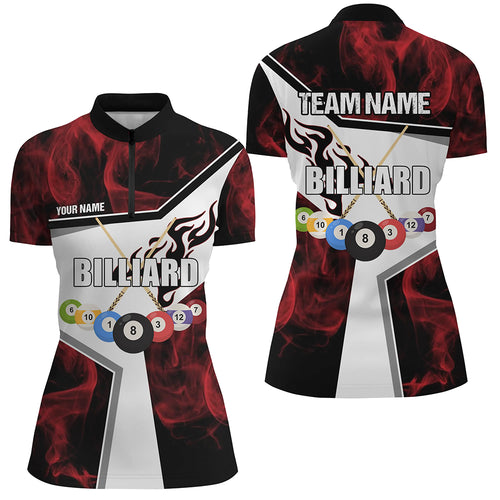 Personalized Flame Red Billiard Balls Quarter-Zip Shirts For Women Custom Billiard Team Jerseys VHM1132