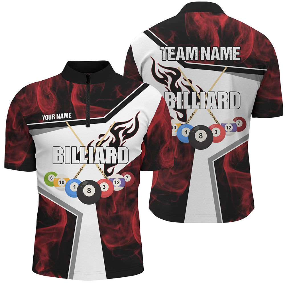 Personalized Flame Red Billiard Balls Quarter-Zip Shirts For Men Custom Billiard Team Jerseys VHM1132