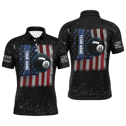 Personalized US Flag Patriotic 8 Ball Pool Billiards Polo Shirts For Men, Custom Billiards Jerseys VHM0336